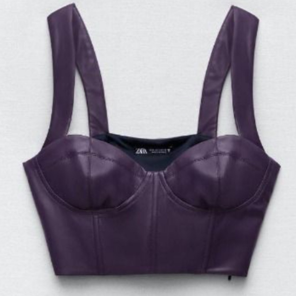 NWT ZARA FAUX LEATHER BUSTIER color  EGGPLANT size S